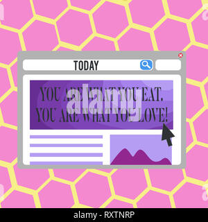 Signe texte montrant que vous êtes ce que vous mangez vous êtes ce que vous aimez. Photo d'affaires texte commencent à manger des aliments sains Banque D'Images