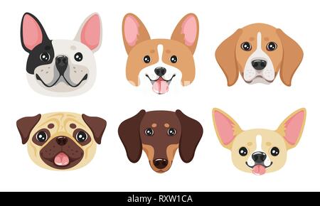 Dog face ensemble. Adorable animal de compagnie. Vector illustration isolé sur fond blanc. Illustration de Vecteur