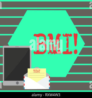 Signe texte montrant l'IMC. Texte photo entreprise détermine l'indice de masse corporelle Poids santé en ce qui a trait à la hauteur Banque D'Images