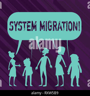 Main conceptuel montrant la migration de système d'écriture. Sens Concept Déménagement des programmes pour une autre plate-forme Banque D'Images