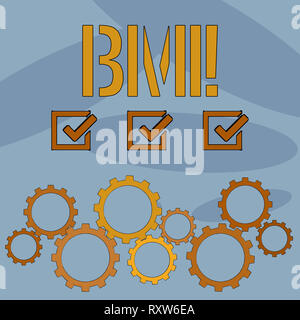 Signe texte montrant l'IMC. Texte photo entreprise détermine l'indice de masse corporelle Poids santé en ce qui a trait à la hauteur Banque D'Images