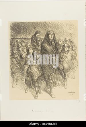 L'exode belge. Théophile-Alexandre Steinlen ; français, né en Suisse, 1859-1923. Date : 1915. Dimensions : 305 × 269 mm (image) ; 453 × 330 mm (feuille). Lithographie en noir sur une teinte fauve sur d'épais papier vélin blanc cassé. Origine : France. Musée : le Chicago Art Institute. Banque D'Images