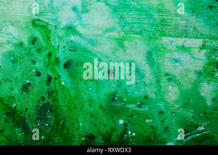 Aquarelle vert texture sur une base en acrylique avec les gouttes et taches. Palette de printemps with copy space Banque D'Images