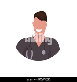 Doctor with stethoscope avatar face clinique médicale de l'homme en uniforme de l'occupation du travailleur professionnel concept personnage blanc portrait Illustration de Vecteur