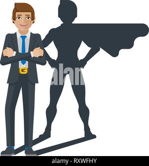 Superhero Businessman Ombre Cartoon Mascot Illustration de Vecteur