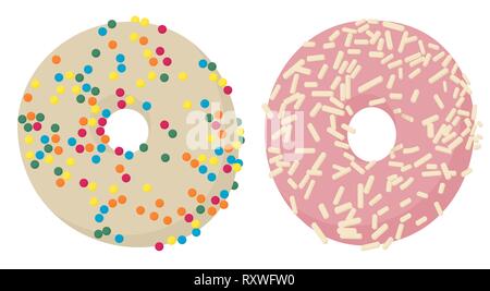 Donuts vue d'en haut. Vitrage donuts ou beignets, différentes couleurs et saveurs. Vector illustration isolé sur fond blanc. Illustration de Vecteur