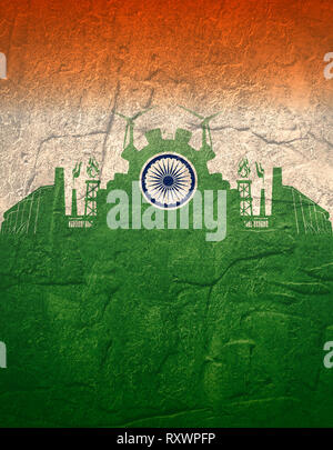 L'énergie et l'électricité icons set avec drapeau de l'Inde Banque D'Images