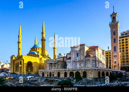 La cathédrale maronite Saint Georges de Beyrouth et Mohammed Al Amin Mosque Banque D'Images