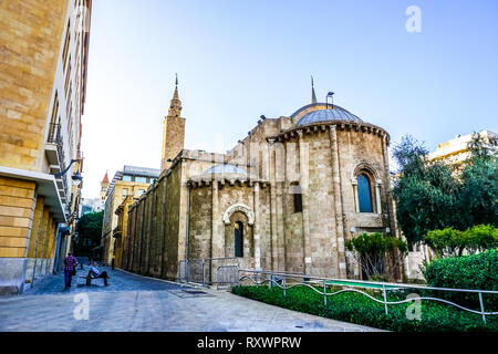 La Mosquée Al Omari Beyrouth Vue arrière avec minarets en arrière-plan Banque D'Images