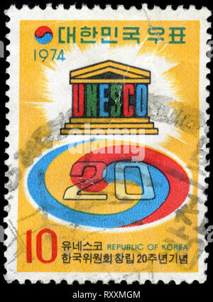 Timbre-poste en provenance de Corée du Sud au 20e anniv. de la Commission nationale coréenne pour l'UNESCO série émise en 1974 Banque D'Images