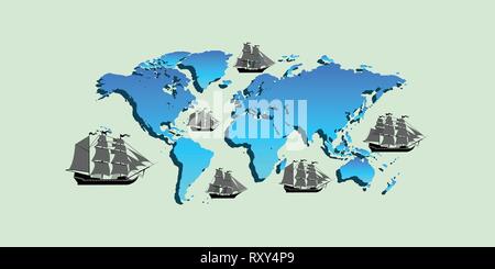 Carte vectorielle avec des navires avec des éléments éditables. Illustration de Vecteur