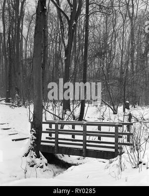 Passerelle en bois couverte de neige dans Gransden et Waresley Angleterre Cambridgeshire Bois Banque D'Images