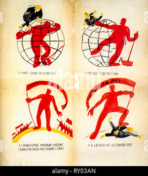 ROSTA, Windows affiche de propagande soviétique au pochoir, le monde est sur un volcan ....1921 Banque D'Images