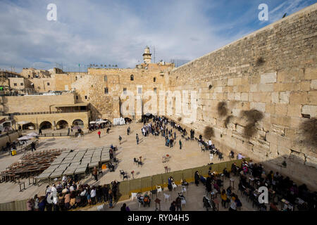 Aperçu de l'Ouest, le Mur des lamentations à Jérusalem, Israël. Banque D'Images