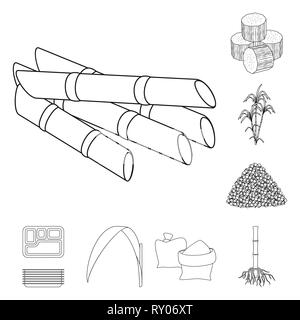 Stick,piece,bush,carton,sac,feuilles,root,cube,jus,palm,vert,granulé,container,sable,récolte,système,Inde,pilier,block,pack,processus,glucides,vitre,Afrique,stockage,sucre,développement,diabète,champ,DE,plantation,plantes,ferme,agriculture,saccharose,technologie,de la canne à sucre canne à sucre,set,icône,,illustration,collection,isolé,design,graphisme,élément signe,ligne,plan,vecteurs vecteur , Illustration de Vecteur