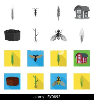 Fly,grenier,printemps, pain, l'orge d'hiver,souches,insectes,spike,bâtiment,,root,dur,lutte,industrie,brown, contrôle,,farine,automne,sols,stop,graines,sain,Culture,ailes,son,glucides croître,blé,agriculture,agriculture,plantes,seigle blé,maïs,grain,récolte,ferme,,champ,set,icône,,illustration,collection,isolé,design,graphisme,élément vecteur vecteurs,signer , Illustration de Vecteur