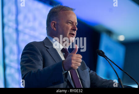 Anthony Albanese MP fédéral du travail lors d'un événement d'entreprise à Melbourne, mars 2019 Banque D'Images