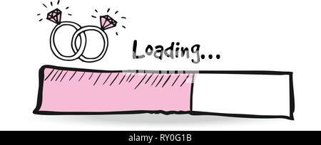 Barre de chargement. À la main, bagues de mariage avec diamants. Concept d'amour. Doodle vecteur illustration croquis, icône web. Illustration de Vecteur