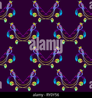 Hummingbird assis sur fleur rose, transparente , pattern design, illustration, aquarelle peinte à la main fond sombre Banque D'Images