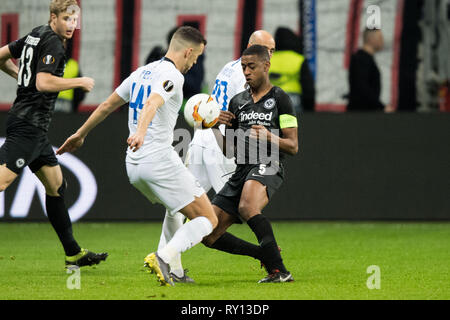 Frankfurt, Deutschland. 07Th Mar, 2019. Ivan Perisic (à gauche, entre) versus Gelson FERNANDES (F), Action, duels, Europa League Soccer, ronde de 16, première étape, l'Eintracht Francfort (F) - Inter Milan (Inter) 0 : 0, le 07/03/2019 à Francfort/Allemagne, l'utilisation de crédit dans le monde entier | : dpa/Alamy Live News Banque D'Images