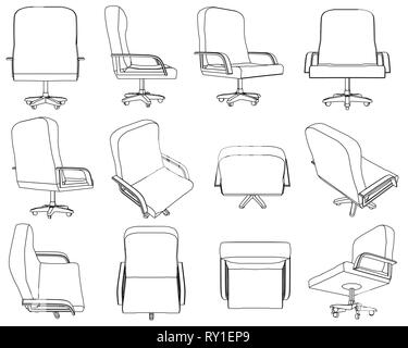 Définir avec les contours de chaises de bureau. Chaise de bureau avec différents types de lignes noires. Vector illustration Illustration de Vecteur
