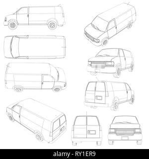 Ensemble avec les contours de la van. Cars avec différents types de lignes noires. Vector illustration Illustration de Vecteur