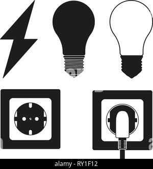 Ligne 5 noir et blanc ensemble des éléments électriques Illustration de Vecteur