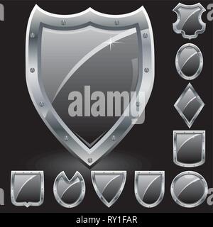 Ensemble de protections de sécurité, symbole des armoiries icônes, noir, vector illustration Illustration de Vecteur