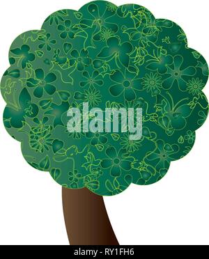 Fait à partir de l'arbre vert flovers, Lièvres, oiseaux, papillons et feuilles, vector illustration Illustration de Vecteur