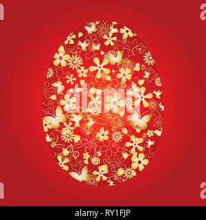 Décorations de Pâques oeuf sur fond rouge, vector illustration Illustration de Vecteur