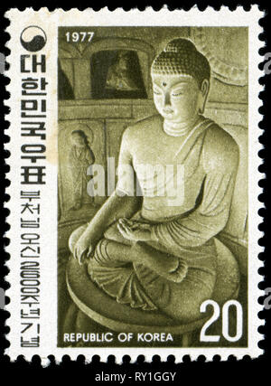 Timbre-poste émis en provenance de Corée du Sud 1977 Banque D'Images