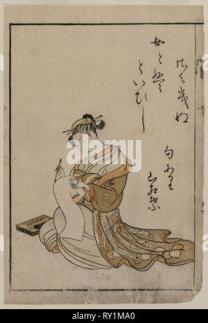 La Courtisane l'écriture d'un livre (à partir d'une collection de belles femmes de l'Yoshiwara), 1770. Suzuki Harunobu (japonais, 1724-1770). Gravure sur bois en couleur ; feuille : 21,6 x 14,7 cm (8 1/2 x 5 13/16 in Banque D'Images