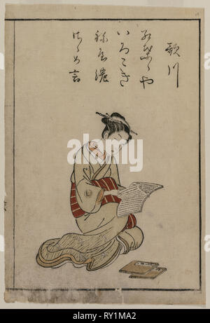 La Courtisane (d'une collection de belles femmes de l'Yoshiwara), 1770. Suzuki Harunobu (japonais, 1724-1770). Gravure sur bois en couleur ; feuille : 21,6 x 14,7 cm (8 1/2 x 5 13/16 in Banque D'Images