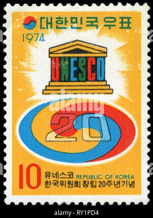 Timbre-poste en provenance de Corée du Sud au 20e anniv. de la Commission nationale coréenne pour l'UNESCO série émise en 1974 Banque D'Images