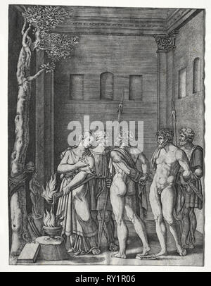 Oreste et Iphigénie à Pylades pour le Sacrifice, 1514/1536. Agostino Musi (italien, 1490-1540). Fiche technique : 25,9 x 19,4 cm (10 3/16 x 7 5/8 in Banque D'Images