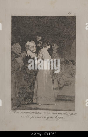 Caprichos : Ils disent "oui" et donner leur part à la première venu.. Francisco de Goya (Espagnol, 1746-1828). Eau-forte et aquatinte Banque D'Images