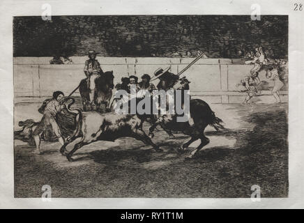 Corridas : la poignarde Rendon un taureau avec la pique, à partir de laquelle il est mort laissez-passer dans l'anneau à Madrid, 1876. Francisco de Goya (Espagnol, 1746-1828). Gravure Banque D'Images