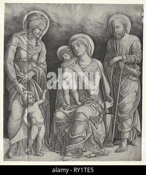 Sainte Famille avec sainte Elisabeth et l'enfant Saint Jean Baptiste, ch. 1500. Giovanni Antonio da Brescia (Italien), après l'Italien, Andrea Mantegna (1431-1506). Gravure Banque D'Images