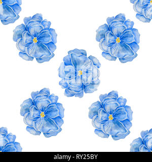 Jolie aquarelle bleu motif fleurs sur fond blanc. Modèle élégant pour la mode imprime Banque D'Images