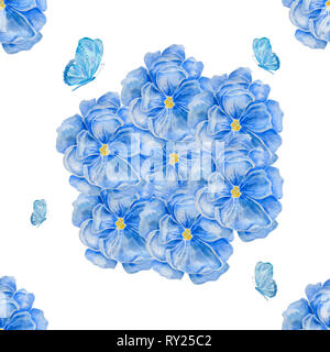 Jolie aquarelle bleu motif fleurs sur fond blanc. Modèle élégant pour la mode imprime Banque D'Images