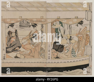 Excursion en bateau sur la rivière Sumida, mi 1790. Chōbunsai Eishi, japonais (1756-1829). Gravure sur bois en couleur ; feuille : 38,2 x 24,2 cm (15 1/16 x 9 1/2 in Banque D'Images