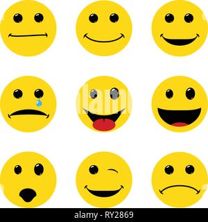 Visages sourire pack. Différentes émotions collection. Design plat simple Illustration de Vecteur