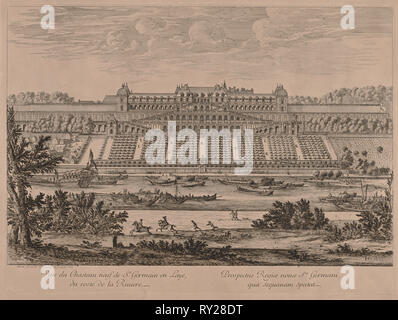 Chateau de Saint Germain en Laye à partir de la rivière. Jacques Rigaud (Français, 1681-1754). Gravure Banque D'Images