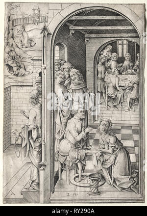 La passion : le Christ lavant les pieds de ses disciples. Israhel van Meckenem (Allemand), ch. 1440-1503). Gravure Banque D'Images