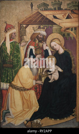 Adoration des Mages, début 1440s. Konrad Laib (allemand). Huile sur panneau ; Image : 98 x 61,6 cm (38 9/16 x 24 1/4 in.) ; produits : 111 x 75 x 7,5 cm (43 11/16 x 29 1/2 x 2 15/16 in.) ; non encadrée : 100,2 x 64 cm (39 x 25 7/16 3/16 po Banque D'Images