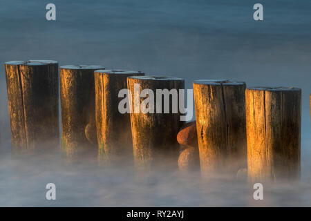 Brise-lames, la mer Baltique, Rostock, Mecklembourg-Poméranie-Occidentale, Allemagne Banque D'Images