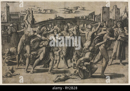 Massacre des Innocents (avec le sapin), ch. 1511-1512. Marcantonio Raimondi (Italien, 1470/82-1527/34), après Raphael (italien, 1483-1520). Gravure Banque D'Images