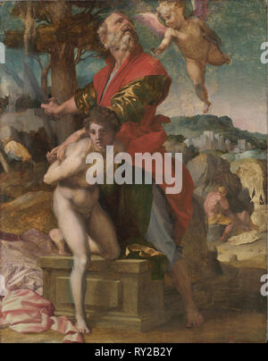 Le sacrifice d'Isaac, c. 1527. Andrea del Sarto (italien, 1486-1530). Huile sur bois, 208 x 171 encadré : x 12,5 cm (81 7/8 x 67 5/16 x 4 15/16 in.) ; sans encadrement : 178 x 138 cm (70 1/16 x 54 5/16 in Banque D'Images