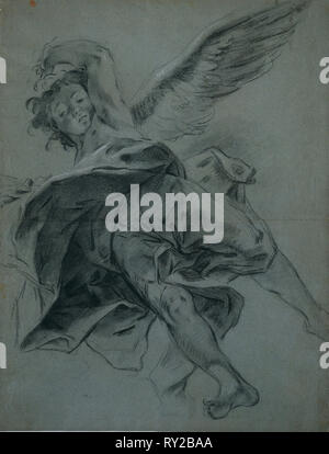 Un ange volant (recto), 1723-1727. Giovanni Battista Piazzetta (italien, 1682-1754). Craie noire rehaussée de traces de craie blanche feuille : 56,3 ; 42,6 x 22 cm (16 3/16 x 3/4 po Banque D'Images