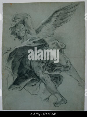 Un ange volant (recto) ; des études de mains jouant des instruments (verso), 1723-1727. Giovanni Battista Piazzetta (italien, 1682-1754). Craie noire rehaussée de traces de craie blanche ; feuille : 56,3 x 42,6 cm (22 3/16 x 16 3/4 po Banque D'Images